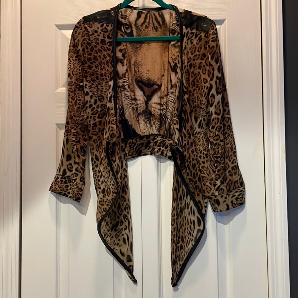 Leather accents animal print jacket